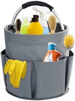 17L Cleaning Caddy with Handle, Cleaning Supplies Organizer, Foldable Storage Basket, Cleaning Supply Caddy, Portable Multi Cleaning Bucket Bag for Home, Garden (Grey) by Unknown