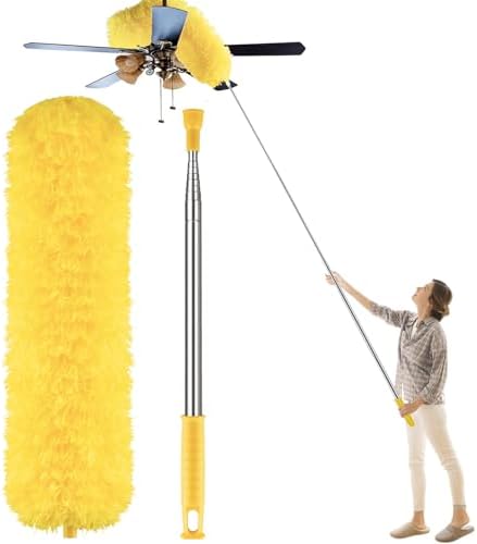 Microfiber Feather Duster, High Ceiling Fans with 30-100 Inch Pole, Yellow by Newliton