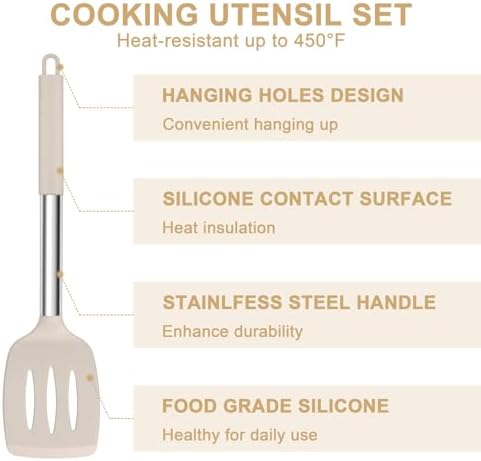 E-far Silicone Cooking Utensils Set, 7-Piece Khaki Kitchen Utensils Set - Image 5