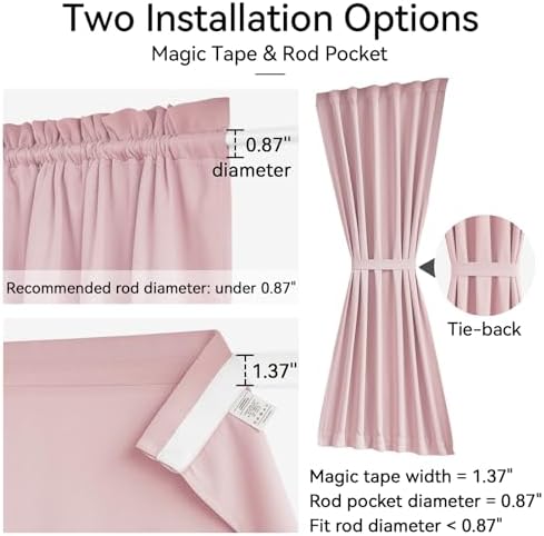 Vatge Door Curtains for Door Window, Door Coverings for Small Window, 1 Panel, W25 x L40, Baby Pink - Image 2