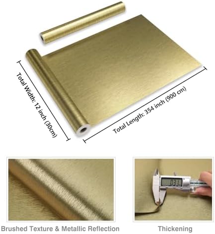 CRE8TIVE Thick Champagne Olive Gold Brushed Metallic Wallpaper for Kitchen Stainless Steel Contact Paper 12"x354" Removable Adhesive Gold Peel and Stick Wallpaper for Cabinets Backsplash Appliances - Image 2