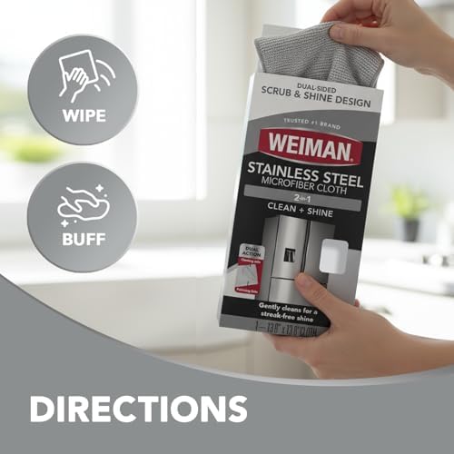 Weiman Microfiber Cloth for Stainless Steel, Safely Traps and Removes Dirt, Oil and Grime to Protect from Scratches 13.8" x 13.8" (Pack of 2) - Image 7
