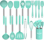 Silicone Cooking Utensil Set, Umite Chef 15pcs Silicone Cooking Kitchen Utensils Set, Non-stick - Best Kitchen Cookware with Stainless Steel Handle - Green by UmiteChef