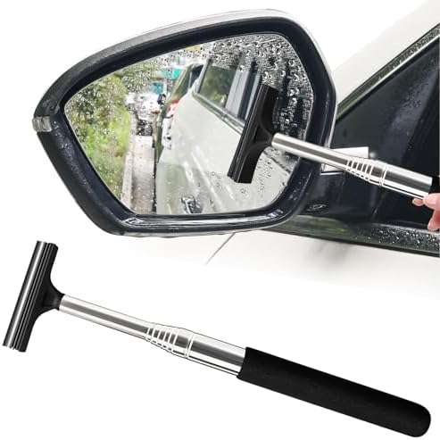 1 Pcs Car Window Mini Squeegee Retractable Auto Glass Squeegee Car Rearview Mirror Wiper Water Cleaner with Telescopic Long Rod Portable Cleaning Tools for All Vehicles (Black) by Bilkeru