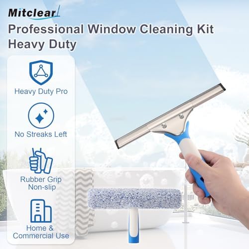 Mitclear Window Cleaning Kit 10IN Squeegee & Scrubber for Shower Glass Car - Image 2