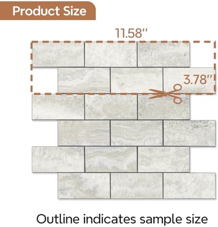 STICKGOO 1/3 Sheet Subway Tile Peel and Stick Backsplash, Beige Stone Texture with Grey Grout Kitchen Backsplash Wall Tile(Only 1/3 Sample) - Image 4