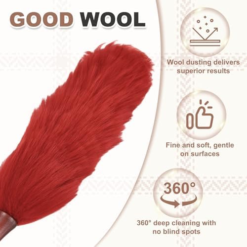 uxcell Wool Duster, 20.5" Natural Feather Cleaner Household Cleaning Duster with Solid Wooden Handle for Cleaning Fans Window Blinds Shelves Furniture, Red - Image 5