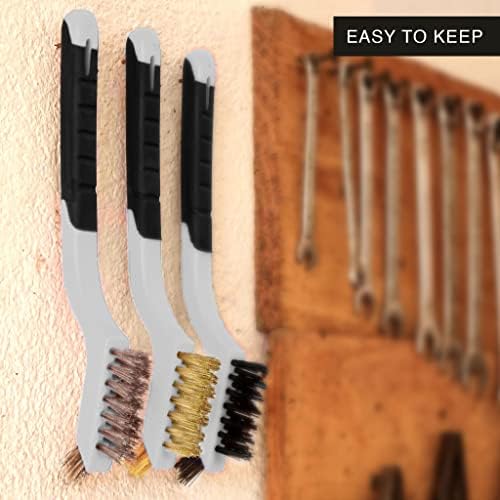Lavaxon Wire Brush Set 3Pcs - Nylon/Brass/Stainless Steel Bristles with Curved Handle Grip for Rust, Dirt & Paint Scrubbing with Deep Cleaning – 7 Inches (Grey) - Image 6