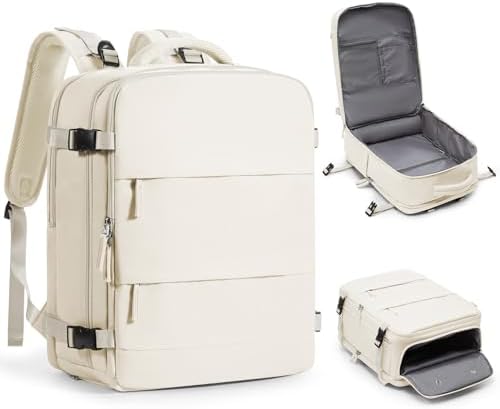 coofay Large Travel Backpack Carry on Flight Approved Mochila De Viaje Personal Item Backpack for Airlines Frontier Airlines Personal Item Bag Large Backpack for Travel Backpacks for Men Women Beige by coofay