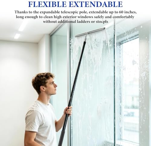 2-in-1 Window Shower Squeegee with Extension Pole for Glass Doors - Image 7