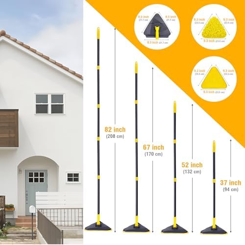 Newly Upgraded Wall Mop with 82 Inches Long Handle, 180° Folding Wall Cleaner Triangle Mop with Squeegee, 3-in-1 Ceiling Cleaning Tool with 6 Replacement Pads for Wall, Baseboards, Ceiling, Floor - Image 3