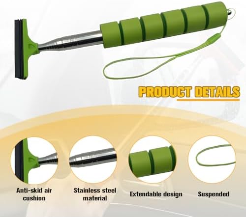2PCS Car Side Mirror Squeegee, Retractable Vehicle Rear View Mirror Cleaning Wiper for Rainy Foggy Weather, Portable Auto Window Glass Cleaner Squeegee, Universal Fit (Green) - Image 4