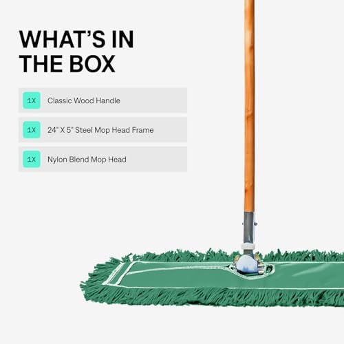 24 Inch Green Commercial Dust Mop & Floor Sweeper – Wood Handle Floor Mop for Tile, Hardwood & Concrete - Image 3