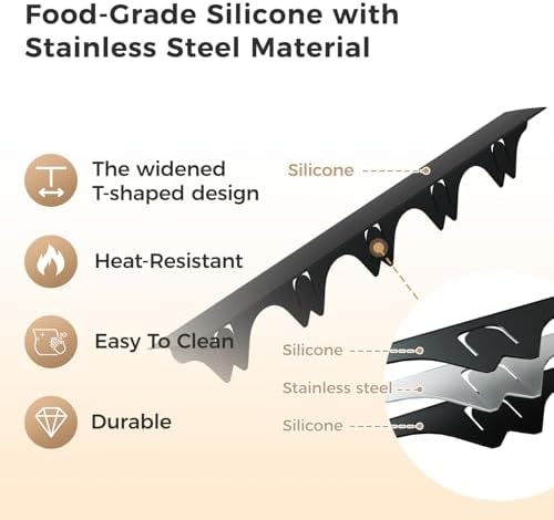 Silicone Stove Gap Covers with Stainless Steel, Oven Gap Filler Seals Gaps Between Stovetop and Counter, Stove Gap Guards Range Trim Kit, Easy to Clean Stove Gap Guard (Black 2 Pack,25"with mat) - Image 5