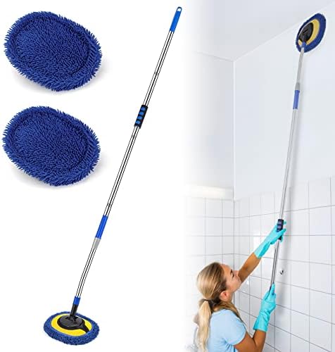 Wall Cleaner, Max 66'' Wall Mop with Long Handle, Ceiling Dust Mop with 15° Labor-Saving Elbow Extension Pole, Baseboard Duster Washer Scrubber, High Reach Window Cleaning Brush, Roof Cleaning Tool-BU by SLIIMU