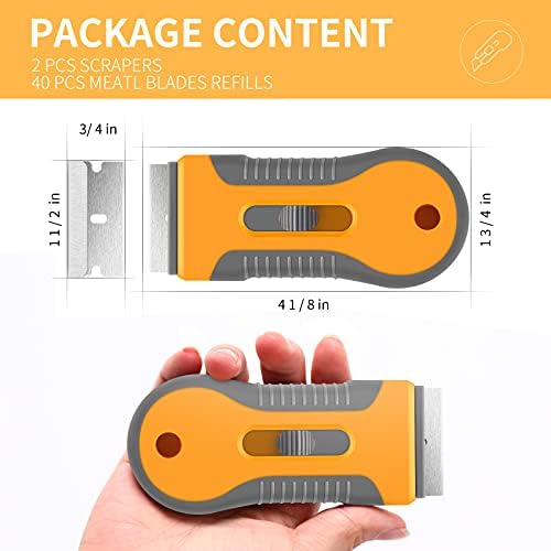 Razor Blade Scraper, 1 Pack Plastic Retractable Glass Scraper with 20 Pcs Extra Razor Blades, Windshield Sticker Remover for Windows Metal Vinyl Car Glue - Image 3