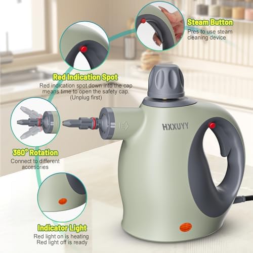 Multi-Surface Handheld Pressurized Steam Cleaner with 13 PCS Accessory ，Portable Steamer for Cleaning, Multipurpose Steam Cleaner for Home/Car/Bathroom/Grease/Upholstery/Floor/Grout and More (Green) - Image 6