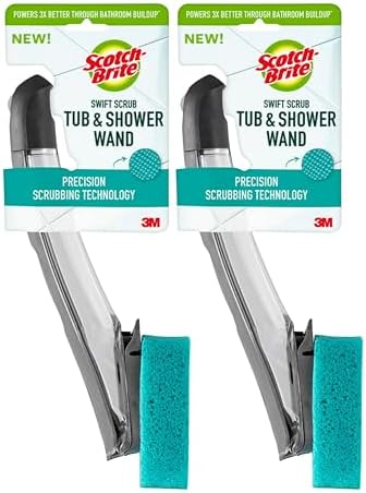 Scotch-Brite Scrub Tub & Shower Wand 2 Pack, Bathroom Cleaning Wands with Silicone Blade and Refillable Handle for Soap Scum Removal on Tubs, Showers, Glass Doors, Tile and Bathroom Walls by Scotch-Brite