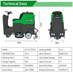 Commercial Ride-On Floor Scrubber Machine – 34" Cleaning Path, Heavy-Duty Battery Powered Floor Cleaning Machine, 41 Gal Solution Tank, 45 Gal Recovery Tank, 24V/200Ah Battery (US-TX-SCD34) - Image 5
