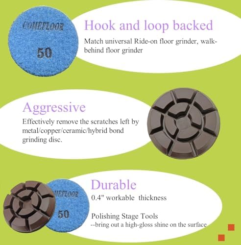 Diamond Floor Polishing Pads, 3 Inch Resin Bond Hook and Loop Polishing Pucks for Concrete, Terrazzo, Marble, Granite, Grit 50, 3PCS - Image 3