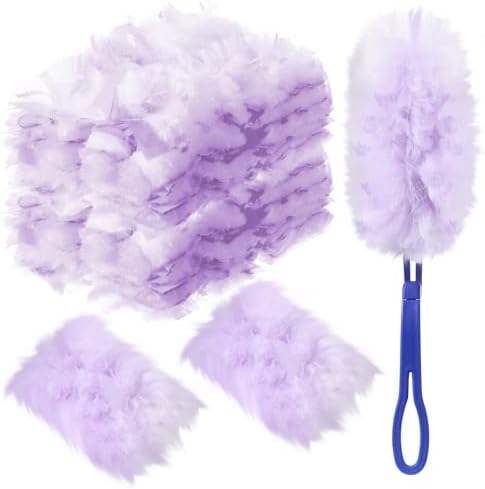 Vesici 100 Pcs Duster Refills Compatible with Swiffer Dusters Bulk Disposable Replacement Thickened with 1 Handle Heavy Duty for Cleaning, Office (Purple) by Vesici