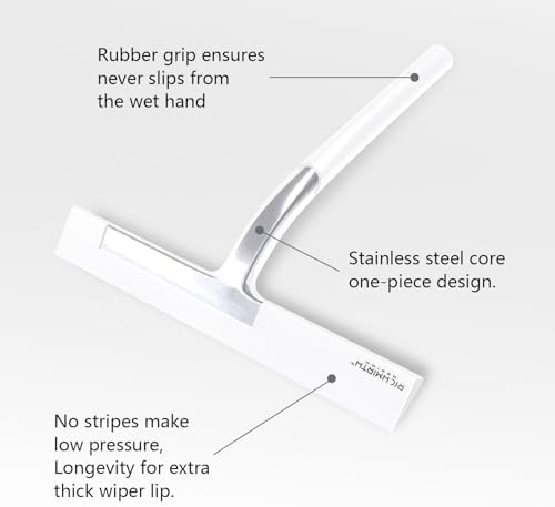 Shower Squeegee with Silicone Hook, 11" Inch Width All Purpose Squeegee Wiper for Shower Glass Doors Bathroom Mirror Tiles Car Window Cleaner Tool - White - Image 2