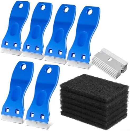 Glass Stove Top Scraper Kit with Non-Abrasive Pads and for blades, Stainless Steel Blade for Cooktops, Ovens, Mirrors, and Tiles, Multi-Purpose Cleaning Tool for Home Kitchen Use by Unknown