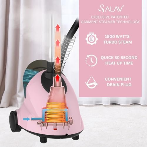 SALAV Full Size Garment Steamer for Clothes with Wheels, 1500W, 1.8L Tank - Image 5