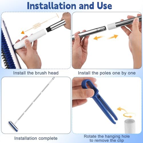 4-in-1 Floor Scrub Brush with Long Handle V-Shaped Crevice Brush Floor Scrubber Mop with Squeegee and Tweezer for Cleaning Gap Tile Bathroom Kitchen Patio Deck Garage - Image 6