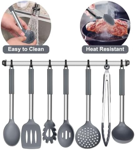 E-far Silicone Cooking Utensils Set, 7-Piece Gray Kitchen Utensils Set - Image 6