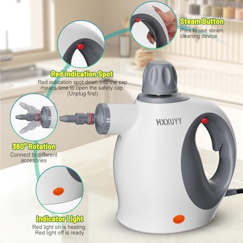 Multi-Surface Handheld Pressurized Steam Cleaner with 13 PCS Accessory ，Portable Steamer for Cleaning, Multipurpose Steam Cleaner for Home/Car/Bathroom/Grease/Upholstery/Floor/Grout and More (White) - Image 6