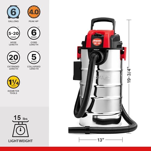 Shop-Vac 6 Gallon 4.0 Peak HP Wet/Dry Vacuum, Wall Mountable Shop Vacuum - Image 4