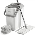 JOYMOOP Flat Mop System, Microfiber Mop and Bucket Set, White, Household & Commercial Floor Cleaning Mop with Long Handle, Hands-Free Cleaning System by JOYMOOP