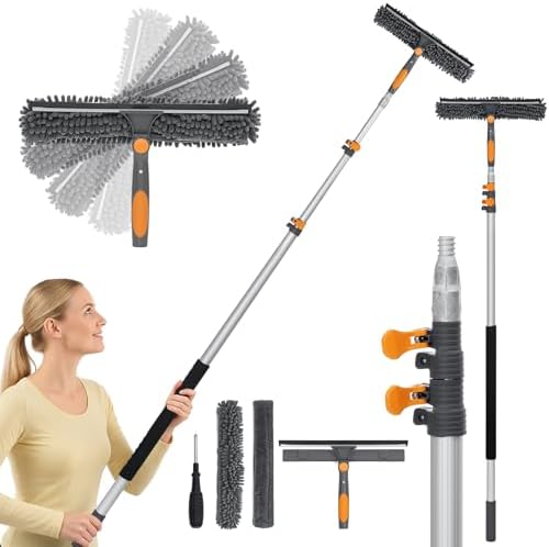 20FT Reach Window Squeegee with 5-13 FT Extension Poles, Extra-Large 14" Window Squeegee Window Cleaning Kit with Telescopic Pole,Window Cleaner Tool with Adjustable Head, for High Window, Glass, RV by Bestnifly