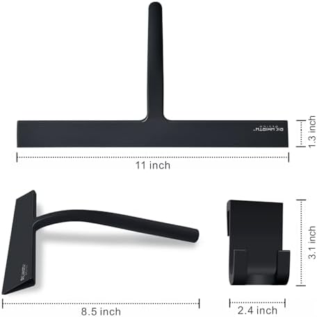 Silicone Rubber Blade & Hook Shower Window Squeegee 11" in Width Silicone Car Squeegee Bathroom Squeegee for Shower Squeegee for Shower Doors Car Window-Black - Image 2