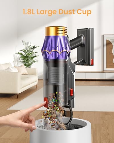 Cordless Vacuum Cleaner, 650W/60KPA/70 Mins Vacuum Cleaners for Home with Self-Standing, Anti-Tangle Vacuum Cordless, Smart Display and 1.8L Cup Cordless Stick Vacuum Cleaner for Pet Hair/Carpets - Image 6