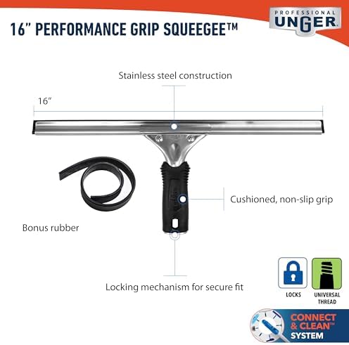 Unger Connect and Clean 16” Performance Window and Glass Cleaning Squeegee with Replacement Rubber, Cleaning Supplies, Heavy Duty Household Cleaner Tools with Streak-Free Results - Image 5