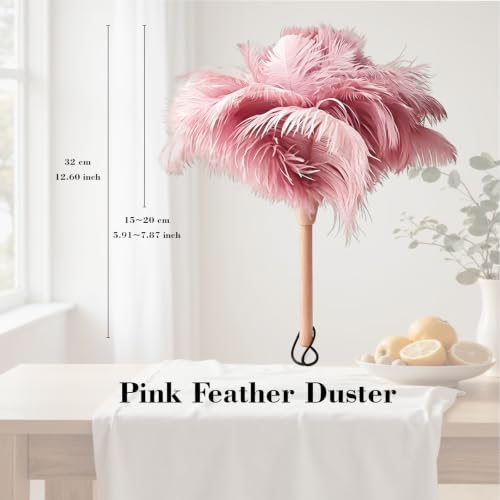 NCEDN Pink Ostrich Feather Duster 32cm – Soft Feather Duster with Wooden Handle for Keyboard, Blinds, Ceiling Fan & Furniture Cleaning - Image 5