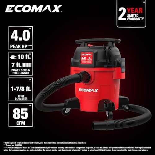 ECOMAX Ultra Quiet Shop Vacuum Wet and Dry 5 Gallon 4 HP - Image 7