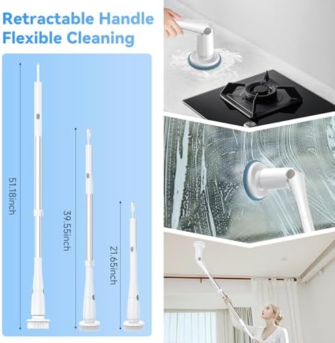 Electric Spin Scrubber, Cordless Cleaning Brush with 8 Replaceable Cleaner Brush, Power Shower Scrubber with Long Handle, Electric Scrubber for Cleaning Floor Bathroom Bathtub Tile - Image 5