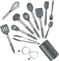 E-far Kitchen Utensils Set, 14-Piece Gray Silicone Cooking Utensils Set by E-far