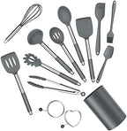 E-far Kitchen Utensils Set, 14-Piece Gray Silicone Cooking Utensils Set by E-far