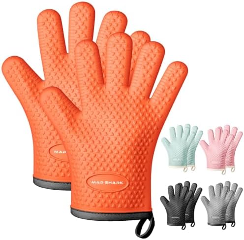 MAD SHARK Silicone Oven Mitts with Fingers Heat Resistant 450°F in Kitchen by MADSHARK