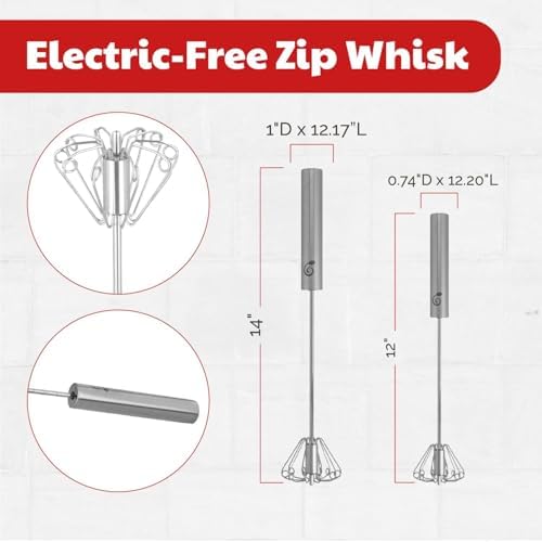 Stainless Steel Push-Down Rotary Egg Beater Hand Whisk 2 Pack 12 & 14 Inch - Image 3