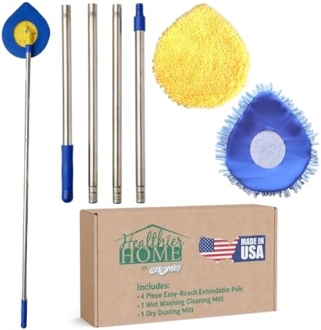 CHOMP Long Handle Wall Cleaner, 5 Minute CleanWalls Extendable Wall Washer, Ceiling Cleaner, Baseboard Duster, Telescoping Dry Dust and Wet Wash Cleaning Mop with Washable Microfiber Pad by CHOMPHealthierHome