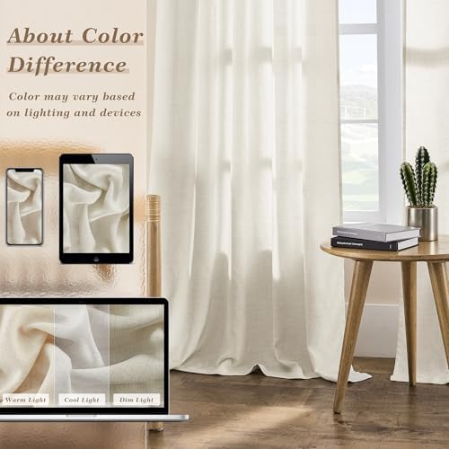Natural Linen Curtains 126 Inches Long 2 Panels Cream Semi Sheer - Image 7