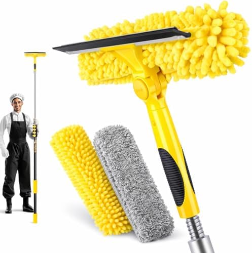 30 Feet High Reach Squeegee Window Cleaner Kit with 5-24Ft Extension Pole by Opow