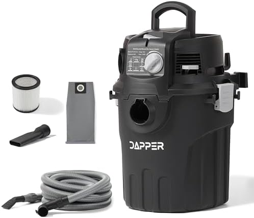 Dapper Supply 6 Gallon Wall Mount Wet/Dry Vacuum, 5.5 Peak HP, 30 Ft Hose, Vacuum & Blower, Includes Attachments for Garage, Car, Workshop & Jobsite by DapperSupply