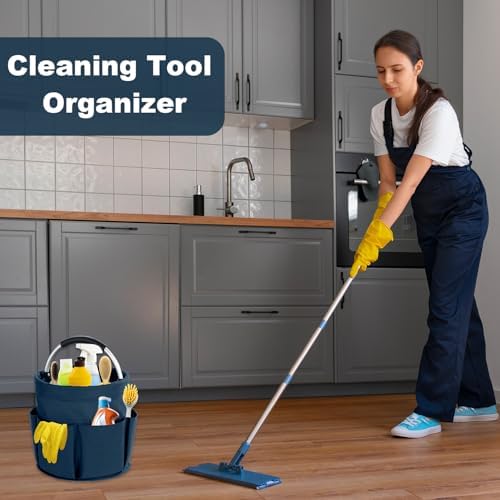 17L Cleaning Caddy with Handle, Cleaning Supplies Organizer, Foldable Storage Basket, Cleaning Supply Caddy, Portable Multi Cleaning Bucket Bag for Home, Garden (Blue) - Image 2