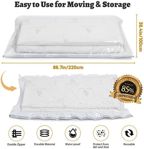 Mattress Vacuum Bag, 86x39in Space Saver Vacuum Storage Bags, Oversized Vacuum Bags, Reusable Space Saver Bags, Twin Mattress Vacuum Bag King for Memory Foam Mattress Moving Storage, 86.7x39.4in - Image 2